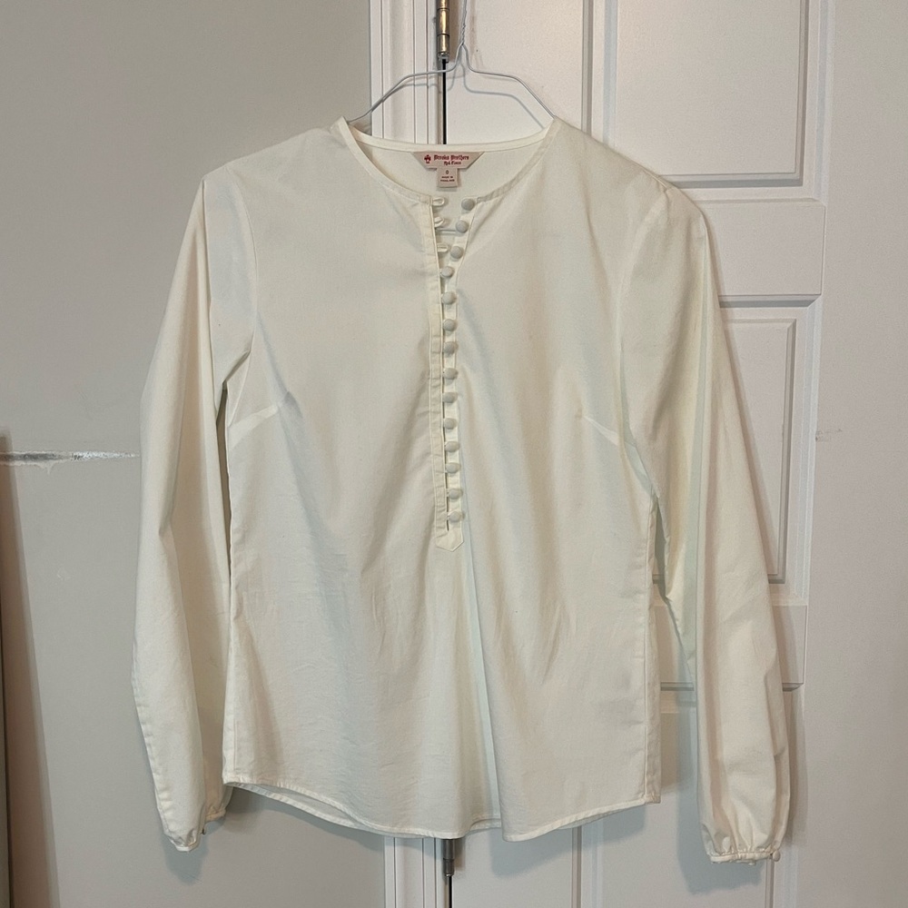 Brooks Brothers white blouse with covered buttons